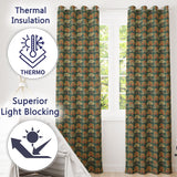 Decorative Autumn Trees in Teal and Orange Folk Art Style  Readymade Eyelet Ring Top Thermal 100% Blackout Curtains