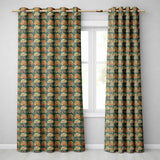 Decorative Autumn Trees in Teal and Orange Folk Art Style  Readymade Eyelet Ring Top Thermal 100% Blackout Curtains