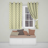 Vintage Floral Tree Design with Yellow Blossoms on Cream Background  Readymade Eyelet Ring Top Thermal 100% Blackout Curtains