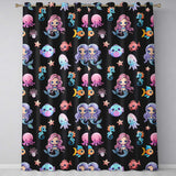 Cartoon Mermaid with Sea Creatures on Black Background Kids Design  Readymade Eyelet Ring Top Thermal 100% Blackout Curtains
