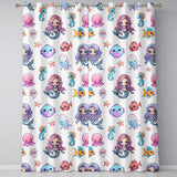 Kawaii Mermaid and Sea Creatures Seamless Ocean  on White Background  Readymade Eyelet Ring Top Thermal 100% Blackout Curtains