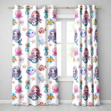 Kawaii Mermaid and Sea Creatures Seamless Ocean  on White Background  Readymade Eyelet Ring Top Thermal 100% Blackout Curtains