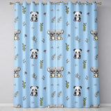 Panda Bamboo and Floral Minimal Seamless  on Blue Background  Readymade Eyelet Ring Top Thermal 100% Blackout Curtains