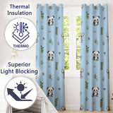 Panda Bamboo and Floral Minimal Seamless  on Blue Background  Readymade Eyelet Ring Top Thermal 100% Blackout Curtains