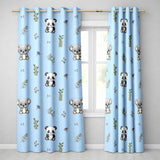 Panda Bamboo and Floral Minimal Seamless  on Blue Background  Readymade Eyelet Ring Top Thermal 100% Blackout Curtains