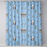 Panda Bamboo and Floral Minimal Seamless  on Sky Blue Background  Readymade Eyelet Ring Top Thermal 100% Blackout Curtains