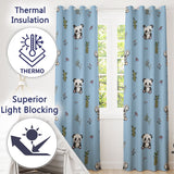 Panda Bamboo and Floral Minimal Seamless  on Sky Blue Background  Readymade Eyelet Ring Top Thermal 100% Blackout Curtains