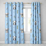 Panda Bamboo and Floral Minimal Seamless  on Sky Blue Background  Readymade Eyelet Ring Top Thermal 100% Blackout Curtains