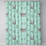 Panda Bamboo and Floral Minimal Seamless  on Mint Green Background  Readymade Eyelet Ring Top Thermal 100% Blackout Curtains