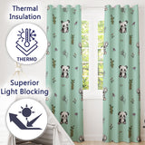 Panda Bamboo and Floral Minimal Seamless  on Mint Green Background  Readymade Eyelet Ring Top Thermal 100% Blackout Curtains