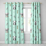 Panda Bamboo and Floral Minimal Seamless  on Mint Green Background  Readymade Eyelet Ring Top Thermal 100% Blackout Curtains