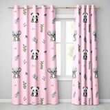 Panda Bamboo and Floral Minimal Seamless  on Soft Pink Background  Readymade Eyelet Ring Top Thermal 100% Blackout Curtains