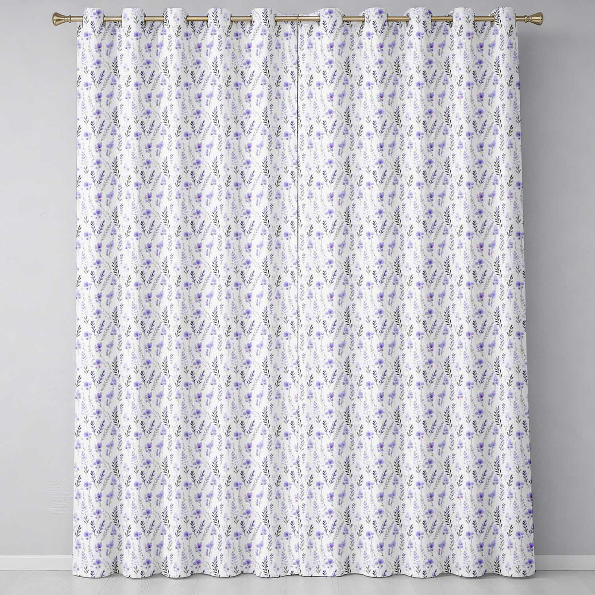 Soft Watercolour Lavender Flowers and Foliage Seamless Design  Readymade Eyelet Ring Top Thermal 100% Blackout Curtains