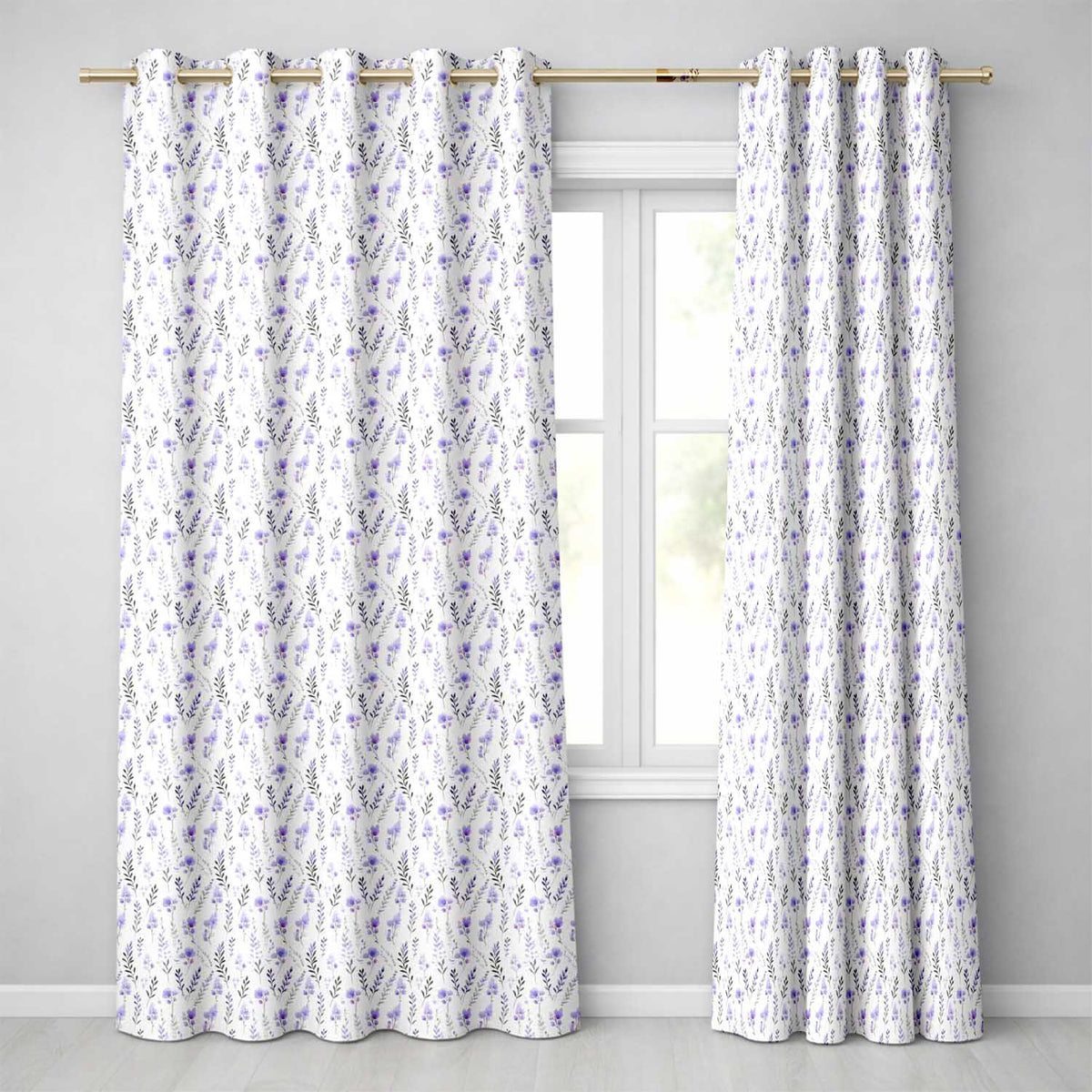 Soft Watercolour Lavender Flowers and Foliage Seamless Design  Readymade Eyelet Ring Top Thermal 100% Blackout Curtains