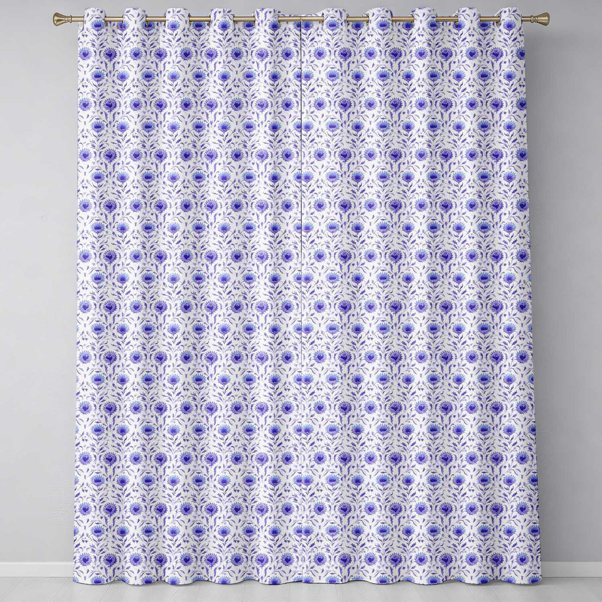 Artistic Lavender Floral  with Muted Tones and Fine Detail  Readymade Eyelet Ring Top Thermal 100% Blackout Curtains