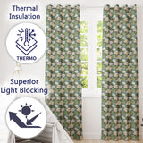 Traditional Lotus Pond Floral  with Calm Blue Background  Readymade Eyelet Ring Top Thermal 100% Blackout Curtains