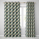 Cream Lotus Flowers on Deep Navy Background with Decorative Leaves  Readymade Eyelet Ring Top Thermal 100% Blackout Curtains