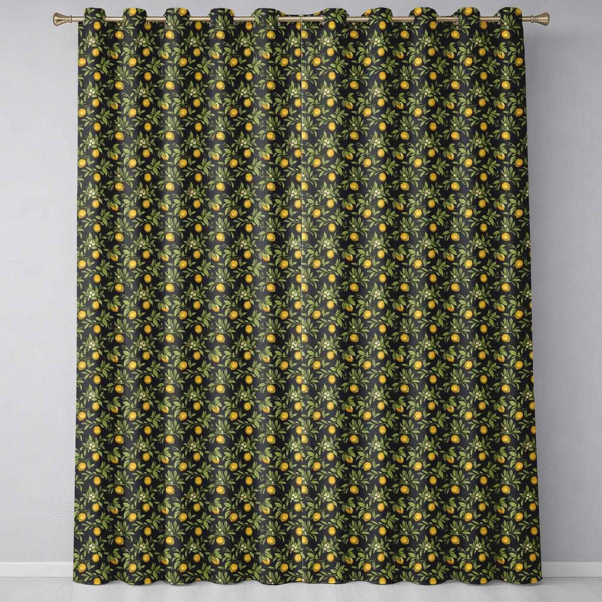 Dark Green Lemon Tree Botanical  with Detailed Leaves Seamless Design  Readymade Eyelet Ring Top Thermal 100% Blackout Curtains