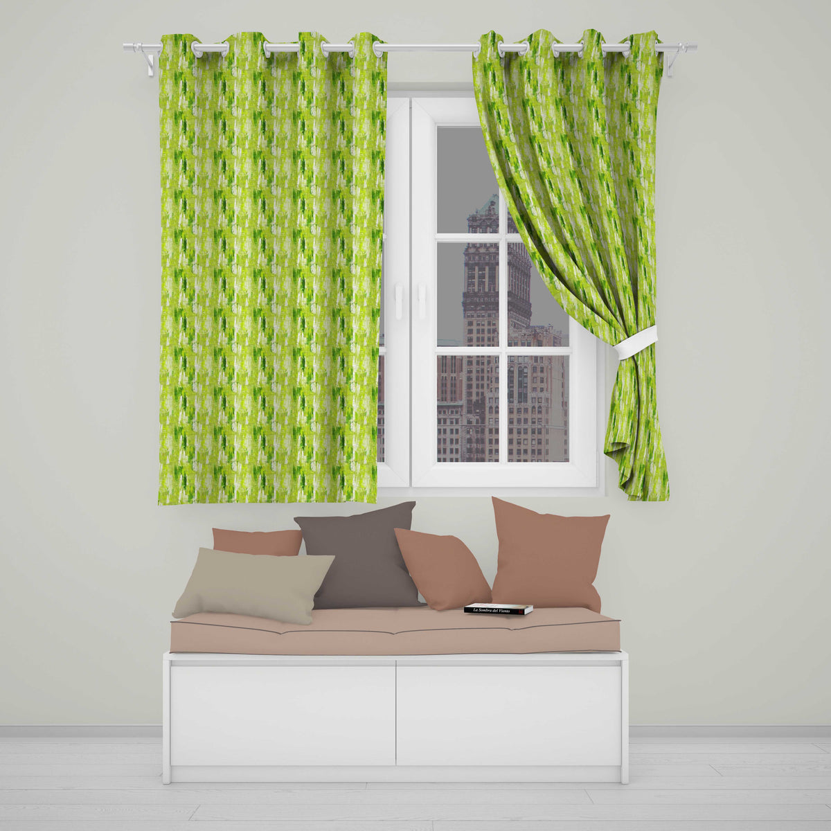 Abstract Green Brushstroke Texture Seamless  Artistic Design  Readymade Eyelet Ring Top Thermal 100% Blackout Curtains
