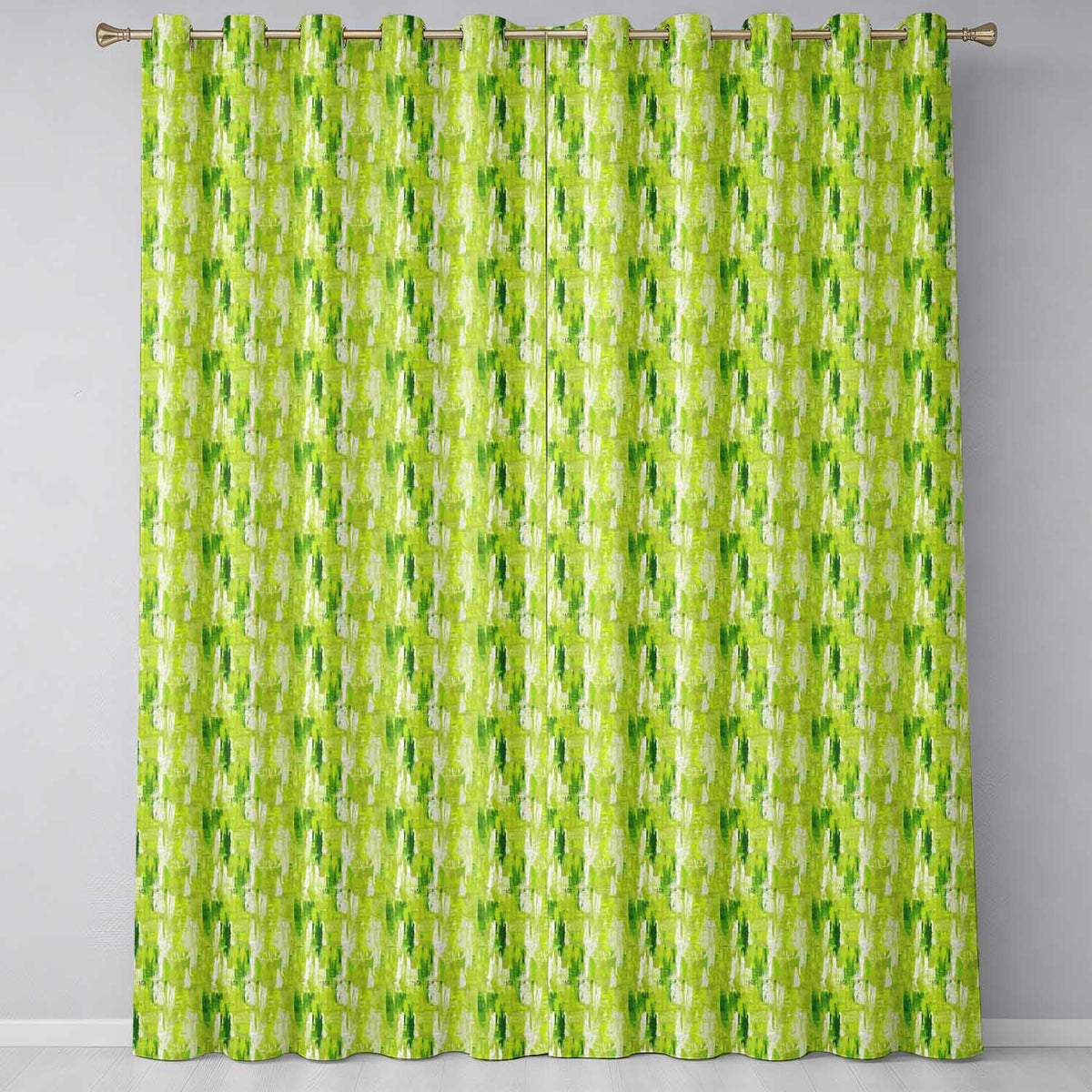Abstract Green Brushstroke Texture Seamless  Artistic Design  Readymade Eyelet Ring Top Thermal 100% Blackout Curtains
