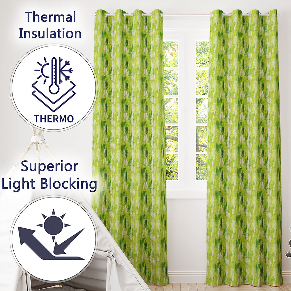 Abstract Green Brushstroke Texture Seamless  Artistic Design  Readymade Eyelet Ring Top Thermal 100% Blackout Curtains