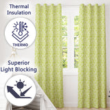 Elegant Green Damask Floral Vintage Seamless  Readymade Eyelet Ring Top Thermal 100% Blackout Curtains