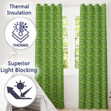 Deep Green Baroque Ornamental Scroll Seamless  Readymade Eyelet Ring Top Thermal 100% Blackout Curtains