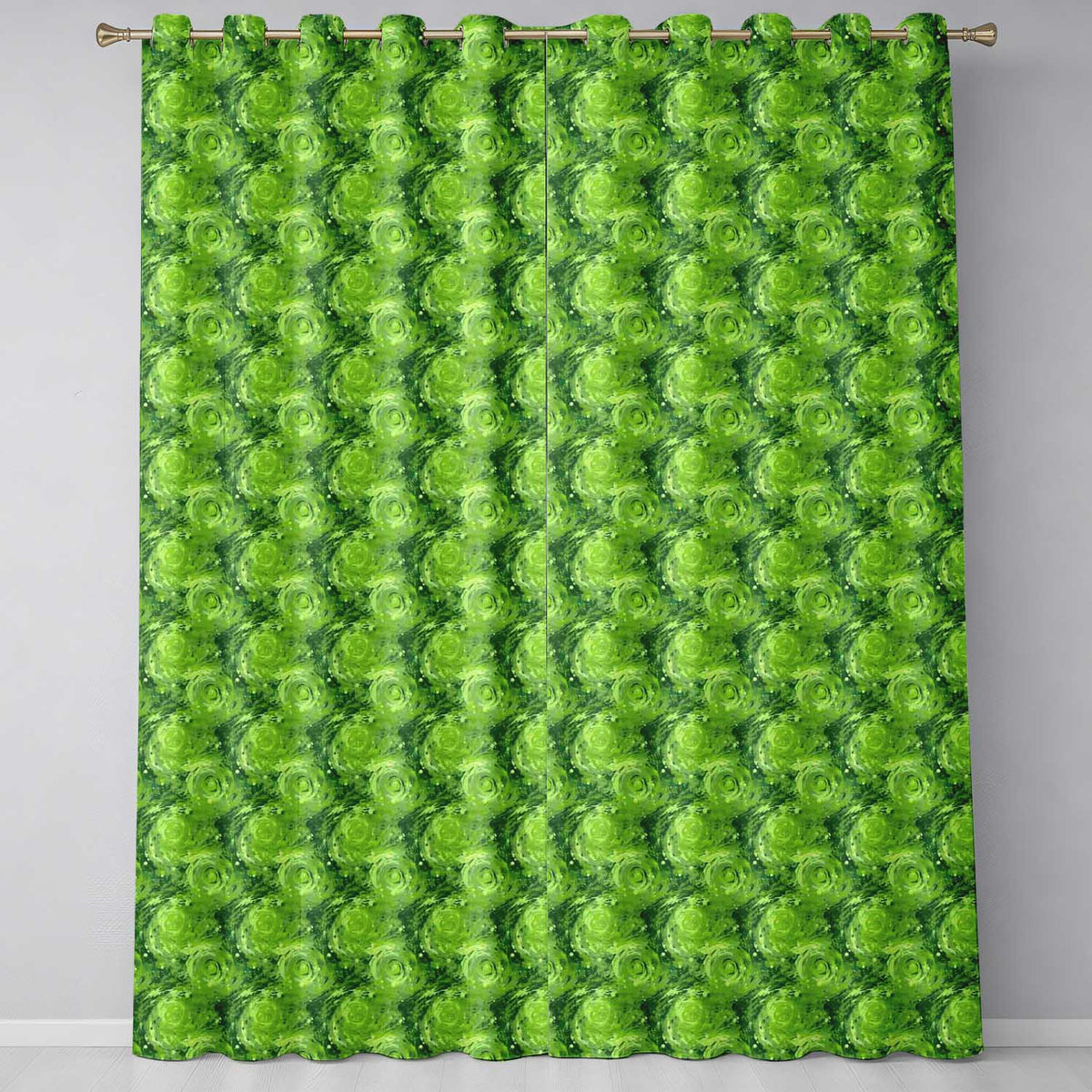 Abstract Green Swirl Painterly Seamless  Readymade Eyelet Ring Top Thermal 100% Blackout Curtains