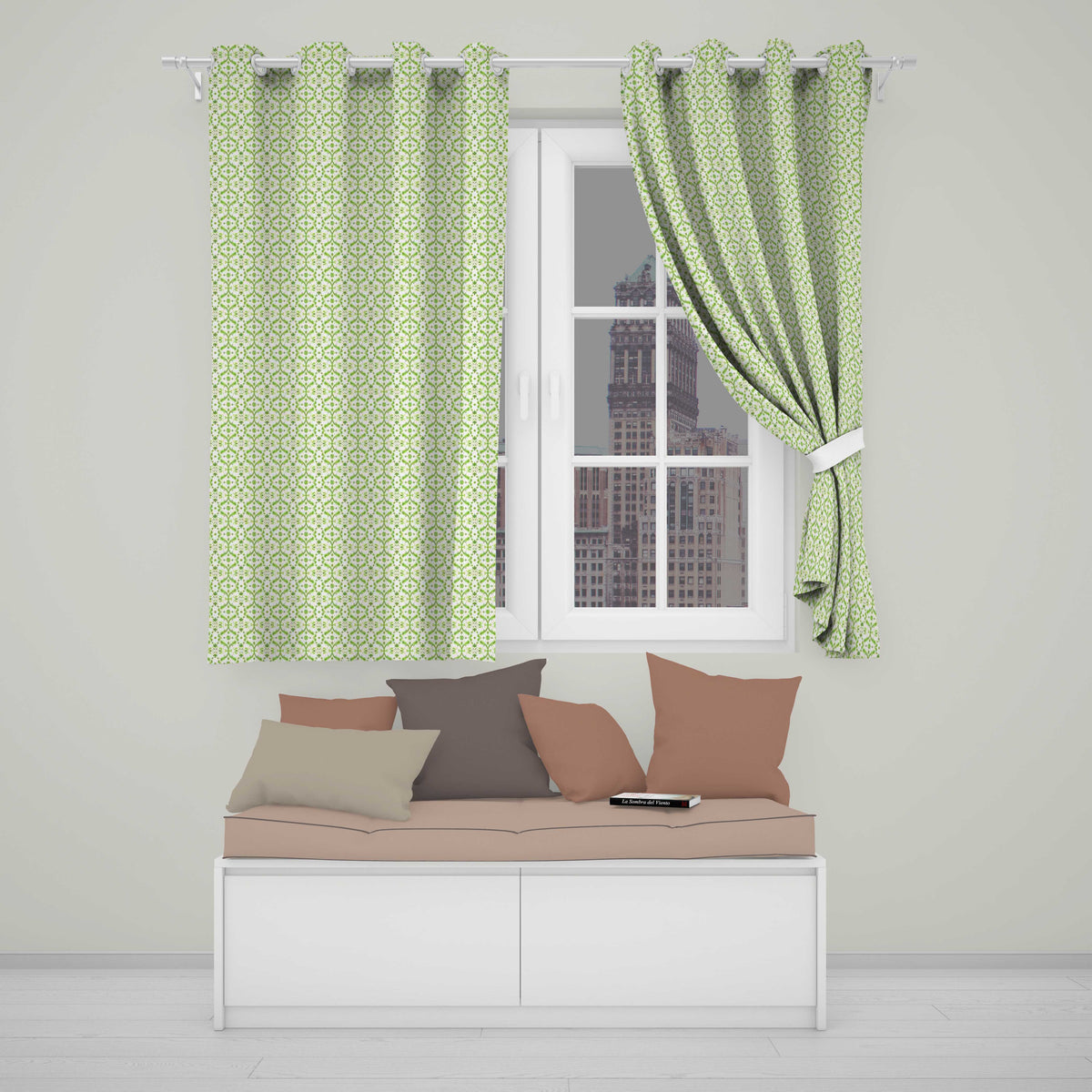 Dark Green Abstract Oil Paint Swirl Seamless  Readymade Eyelet Ring Top Thermal 100% Blackout Curtains