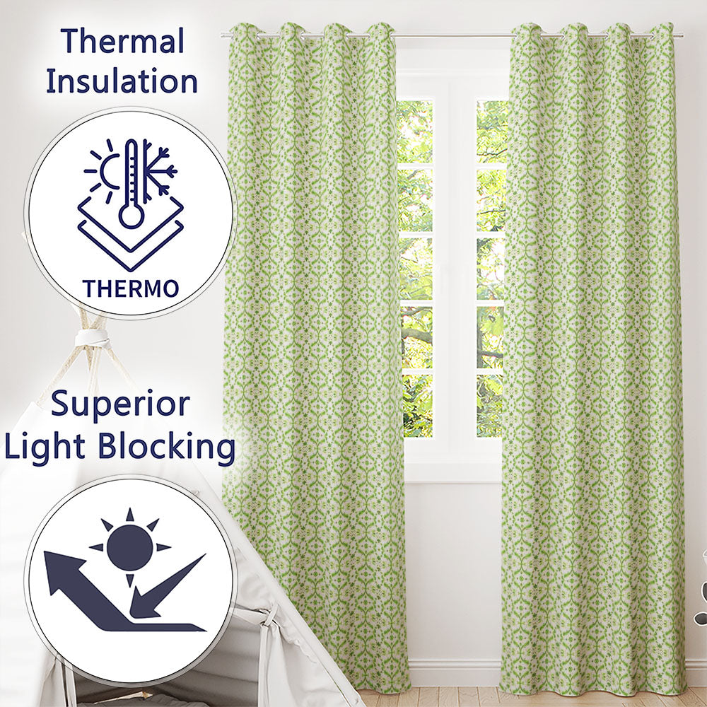 Dark Green Abstract Oil Paint Swirl Seamless  Readymade Eyelet Ring Top Thermal 100% Blackout Curtains