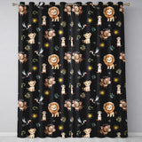 Safari Animals Lion Meerkat Toucan Black Seamless  Readymade Eyelet Ring Top Thermal 100% Blackout Curtains
