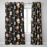 Safari Animals Lion Meerkat Toucan Black Seamless  Readymade Eyelet Ring Top Thermal 100% Blackout Curtains