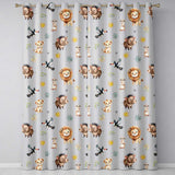 Safari Animals Lion Meerkat Toucan and Warthog with Sun and Leaves on Grey  Readymade Eyelet Ring Top Thermal 100% Blackout Curtains