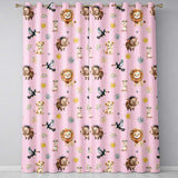 Safari Animals Lion and Warthog with Sun and Leaves on Tan Pink  Readymade Eyelet Ring Top Thermal 100% Blackout Curtains