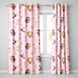 Safari Animals Lion and Warthog with Sun and Leaves on Tan Pink  Readymade Eyelet Ring Top Thermal 100% Blackout Curtains