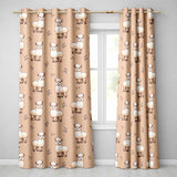 Alpaca Llama  with Floral Sprigs on Peach Background  Readymade Eyelet Ring Top Thermal 100% Blackout Curtains
