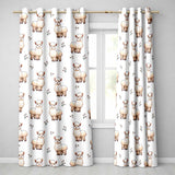 Alpaca Llama  with Floral Sprigs on Cream Background  Readymade Eyelet Ring Top Thermal 100% Blackout Curtains
