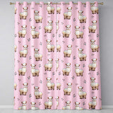 Alpaca Llama  with Floral Sprigs on Soft Pink Background  Readymade Eyelet Ring Top Thermal 100% Blackout Curtains
