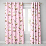 Alpaca Llama  with Floral Sprigs on Soft Pink Background  Readymade Eyelet Ring Top Thermal 100% Blackout Curtains