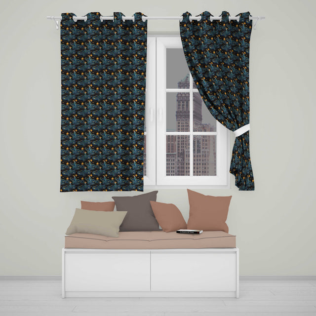 Celestial Goddess in Flowing Blue Dress with Stars and Golden  Readymade Eyelet Ring Top Thermal 100% Blackout Curtains