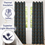 Celestial Goddess in Flowing Blue Dress with Stars and Golden  Readymade Eyelet Ring Top Thermal 100% Blackout Curtains