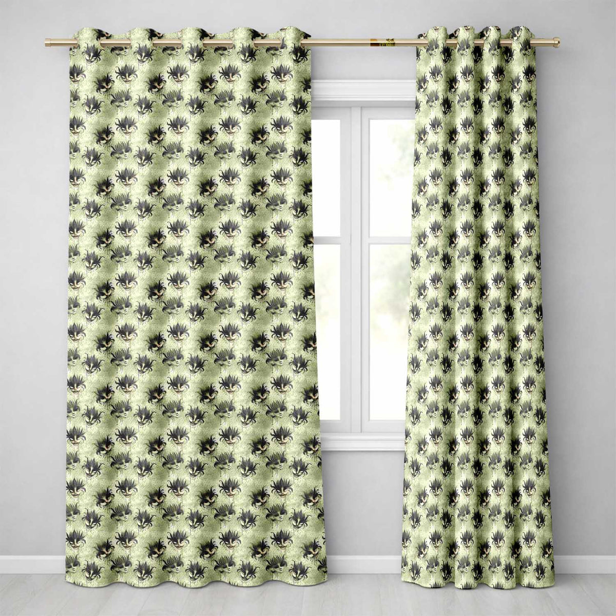 Vintage Sepia Toned Venetian Masks with Artistic Texture Seamless  Readymade Eyelet Ring Top Thermal 100% Blackout Curtains