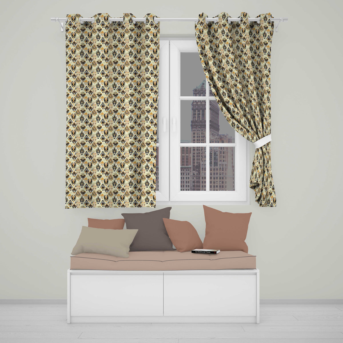 Classic Black and Gold Mask  with Swirling Details Seamless  Readymade Eyelet Ring Top Thermal 100% Blackout Curtains