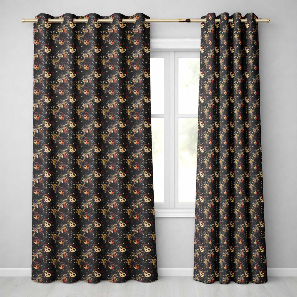 Colourful Carnival Masks with Feathers and Floral Accents Seamless Pattern  Readymade Eyelet Ring Top Thermal 100% Blackout Curtains
