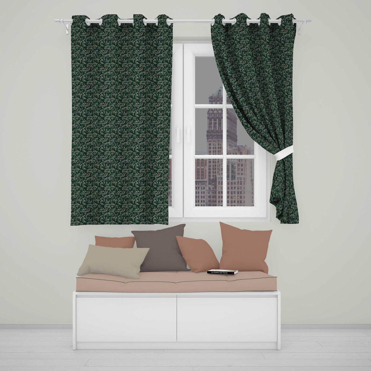 Festive Holly Berry Branches on Deep Green Background Seamless Pattern  Readymade Eyelet Ring Top Thermal 100% Blackout Curtains