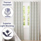 Watercolor Green Leaves and Red Berry Seamless Botanical Pattern  Readymade Eyelet Ring Top Thermal 100% Blackout Curtains