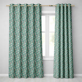 Festive Green Background Red and White Berry Branches Pattern  Readymade Eyelet Ring Top Thermal 100% Blackout Curtains
