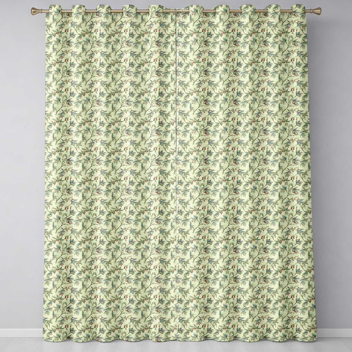 Vintage Botanical Branches with Red Berries Neutral Background Pattern  Readymade Eyelet Ring Top Thermal 100% Blackout Curtains