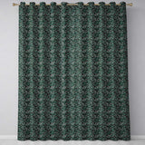 Dark Green Botanical Leaves and Red Berry Detailed Pattern  Readymade Eyelet Ring Top Thermal 100% Blackout Curtains