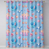 Cute Kawaii Mermaid Ocean Friends Jellyfish Starfish  Blue Background  Readymade Eyelet Ring Top Thermal 100% Blackout Curtains